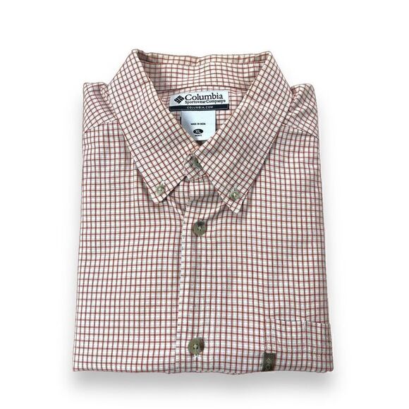Columbia Shirt Mens Extra Large XL Orange Checked Short Sleeve Button Down - Picture 1 of 9